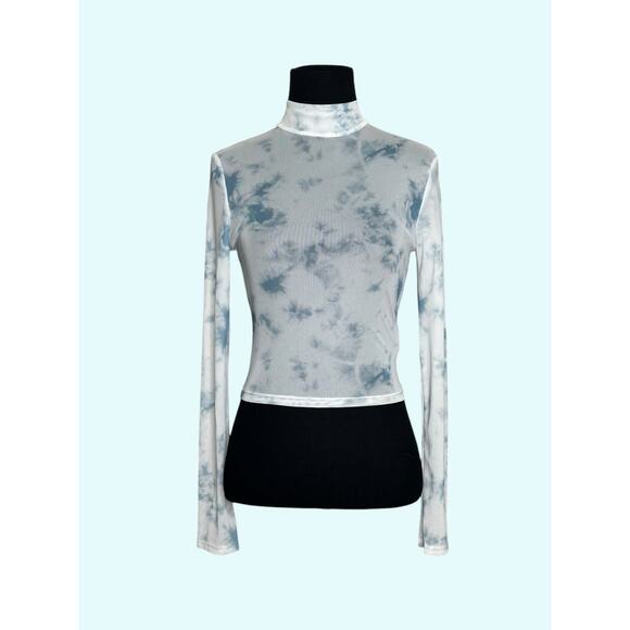 Shein Bae white blue tie dye long sleeves sheer top size Small - Picture 2 of 10
